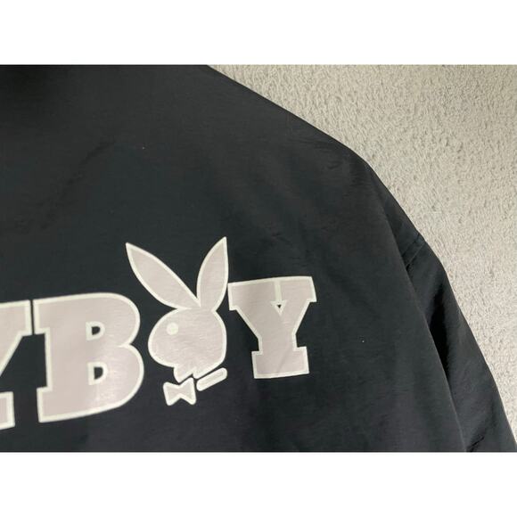 Playboy by PacSun Black Bomber Jacket XS/S Logo Back Spell Out Cotton Blend - Picture 4 of 12